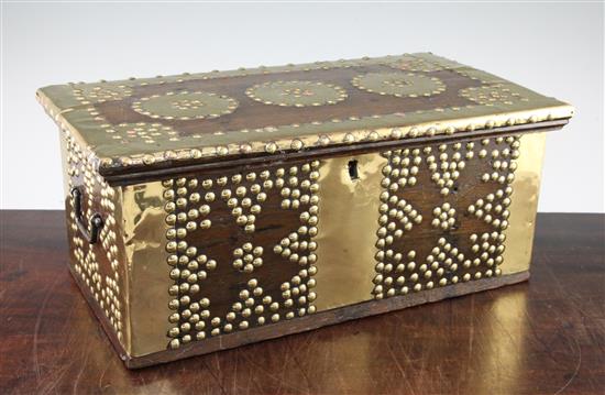 An unusual small brass mounted Zanzibar chest or work box, 18in.